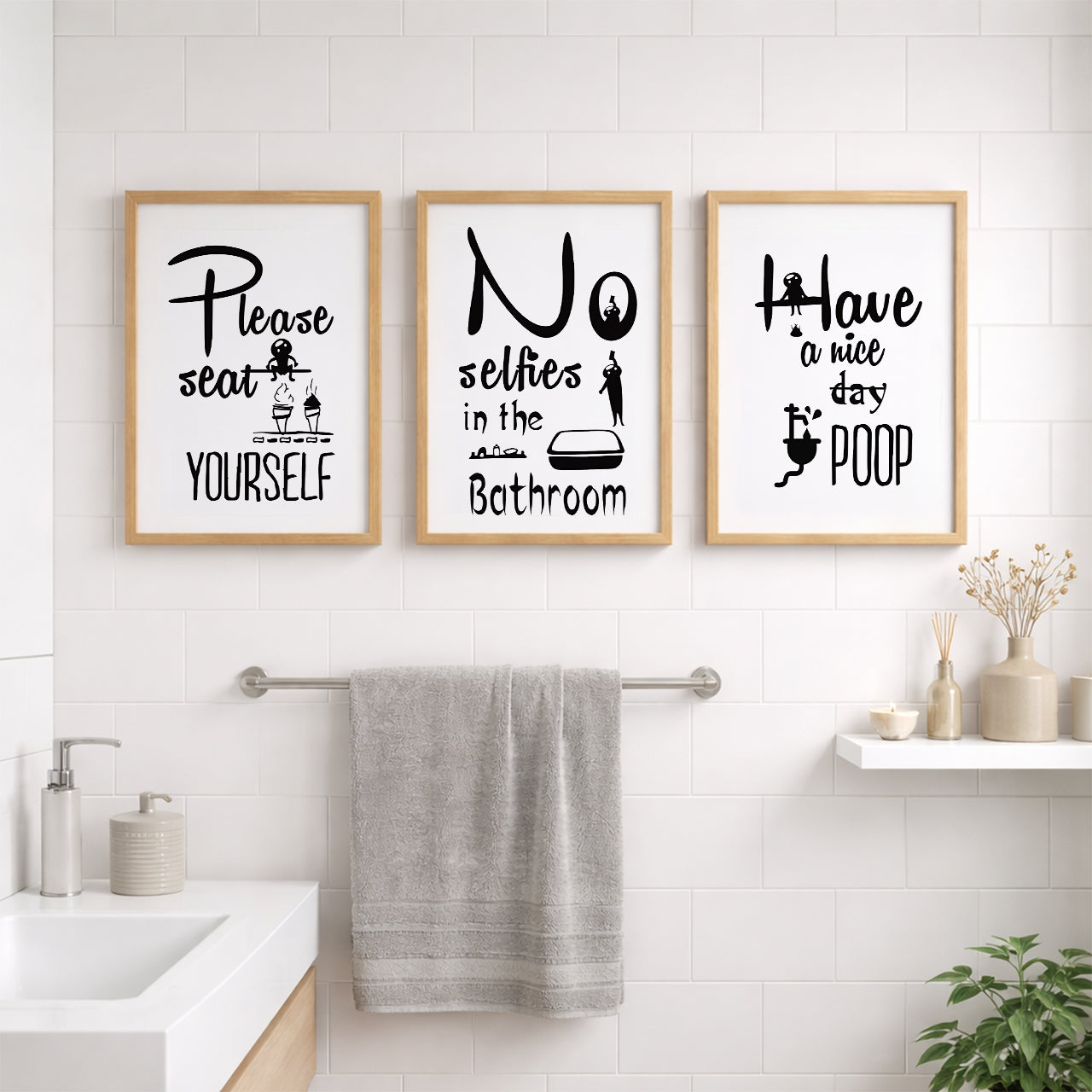 Humorous Toilet Rules Wall Art Set of 3