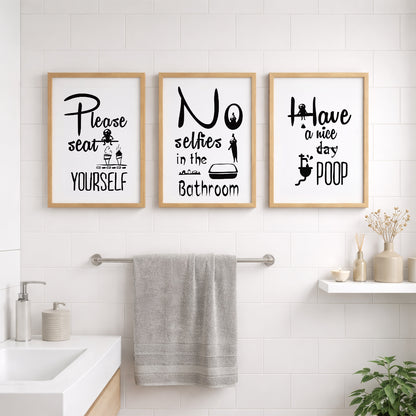 Humorous Toilet Rules Wall Art Set of 3