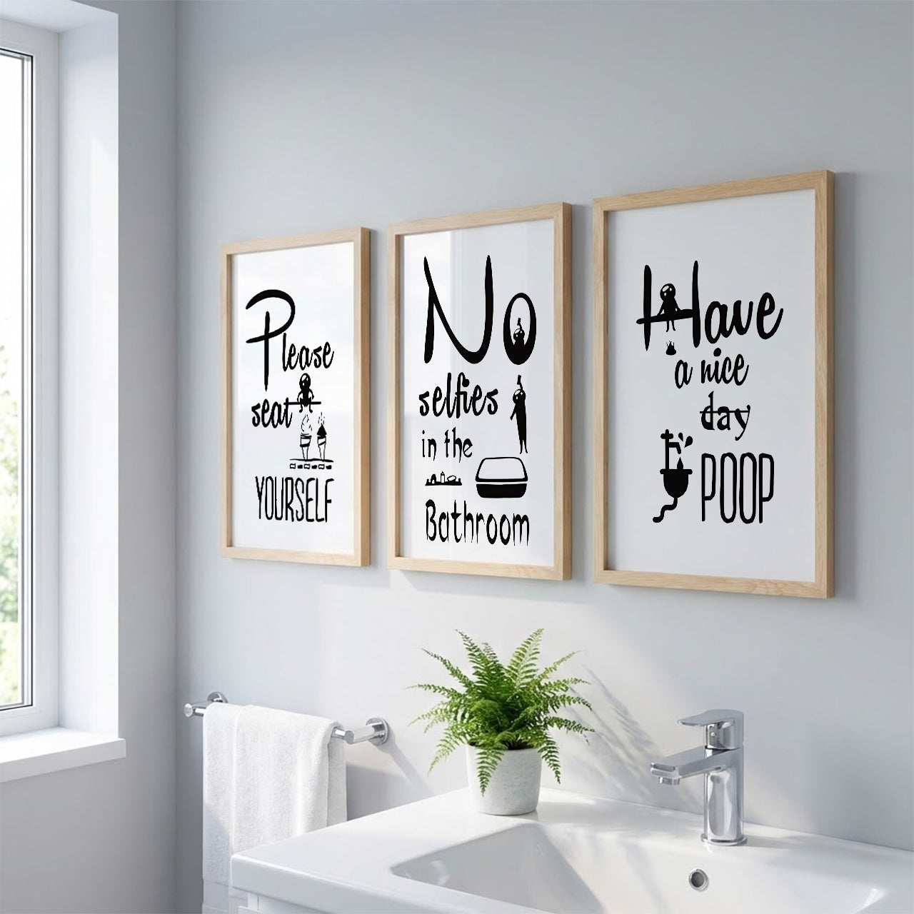 Humorous Toilet Rules Wall Art Set of 3