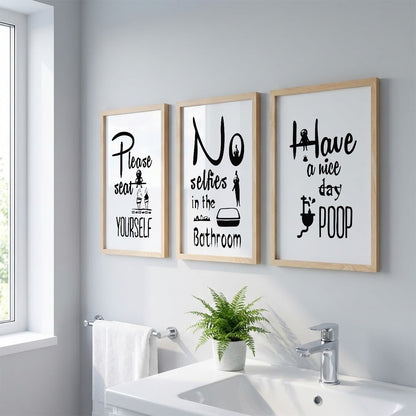 Humorous Toilet Rules Wall Art Set of 3