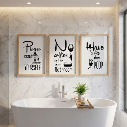 Humorous Toilet Rules Wall Art Set of 3