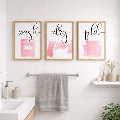 Wash Dry Fold Laundry Wall Frames Set of 3