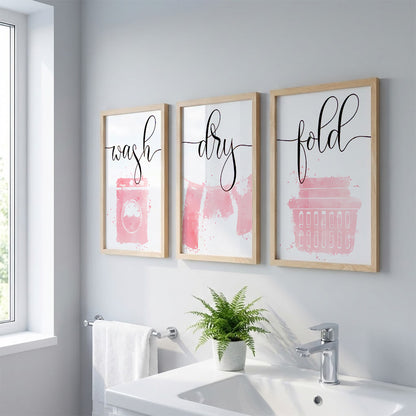 Wash Dry Fold Laundry Wall Frames Set of 3