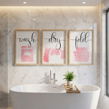 Wash Dry Fold Laundry Wall Frames Set of 3