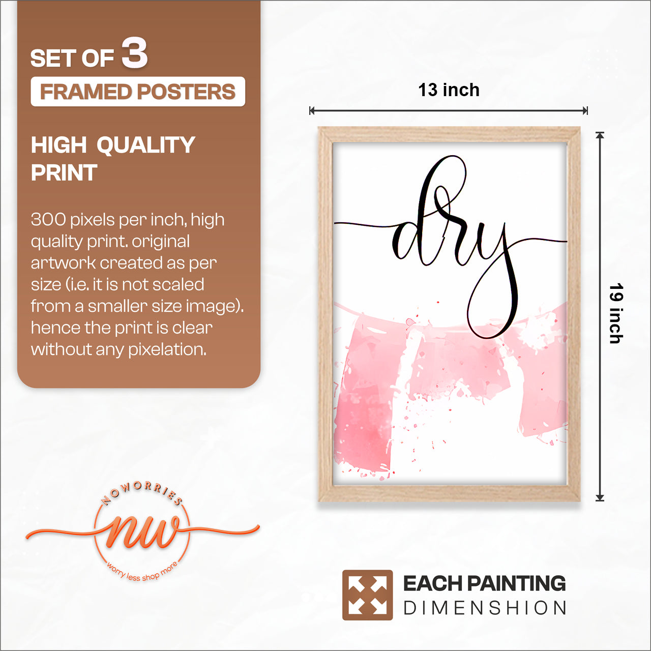 Wash Dry Fold Laundry Wall Frames Set of 3