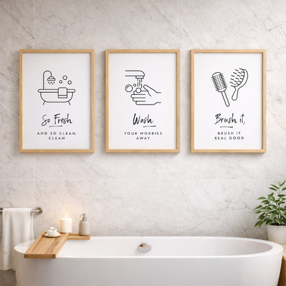 Bathroom Hygiene Quotes Wall Frames Set of 3