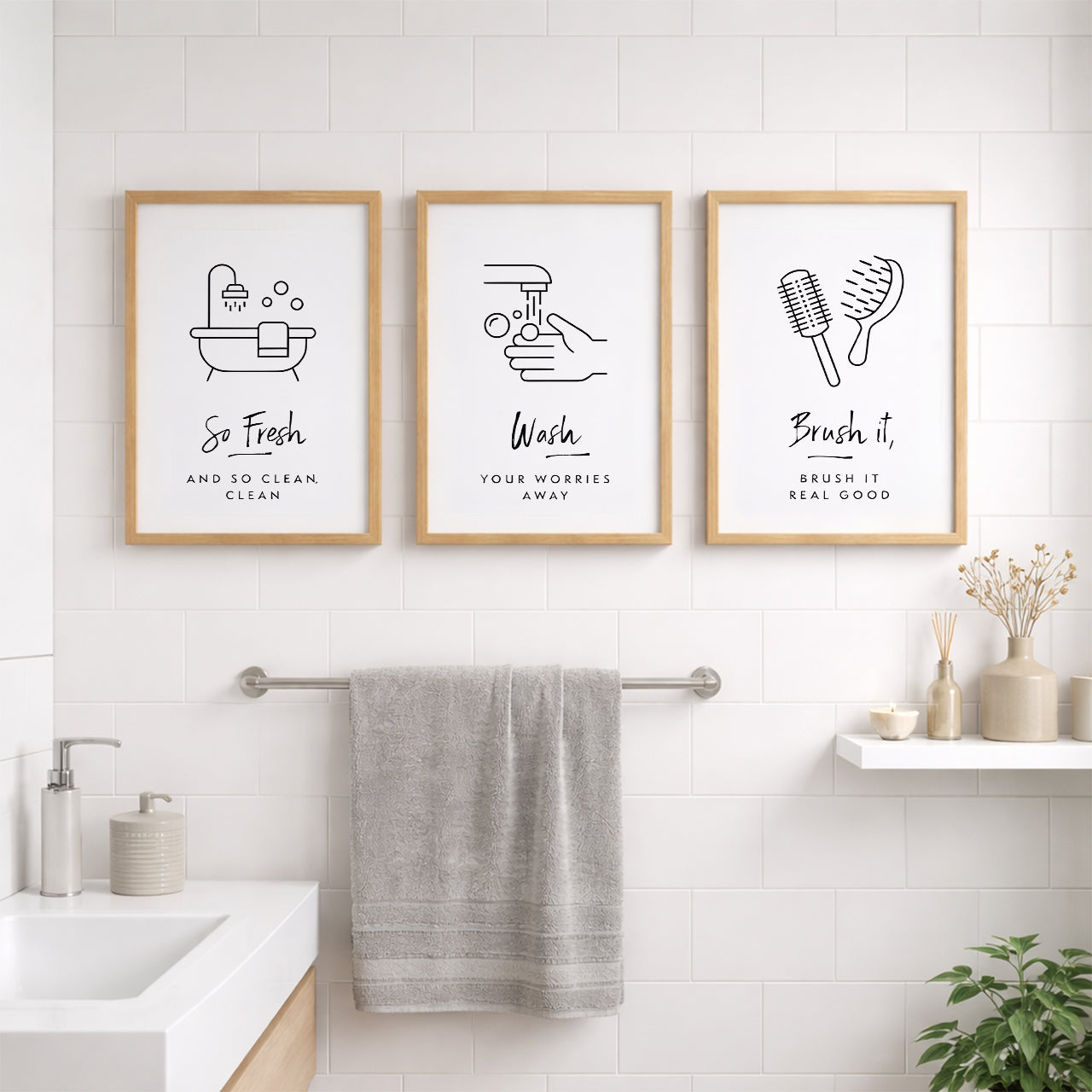 Bathroom Hygiene Quotes Wall Frames Set of 3