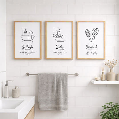 Bathroom Hygiene Quotes Wall Frames Set of 3