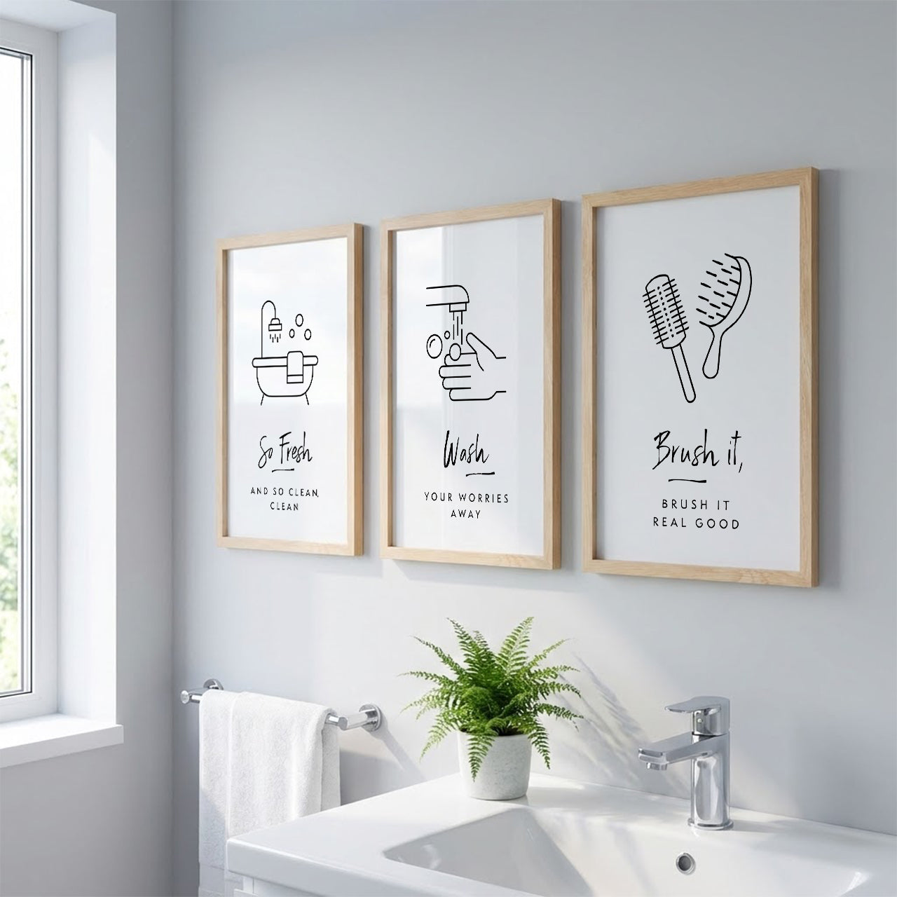 Bathroom Hygiene Quotes Wall Frames Set of 3