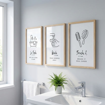 Bathroom Hygiene Quotes Wall Frames Set of 3