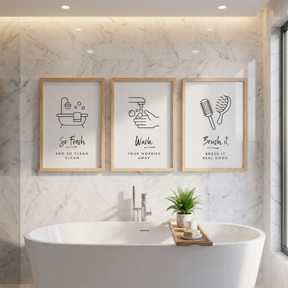 Bathroom Hygiene Quotes Wall Frames Set of 3