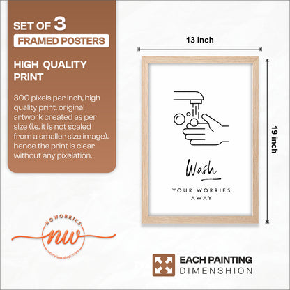 Bathroom Hygiene Quotes Wall Frames Set of 3