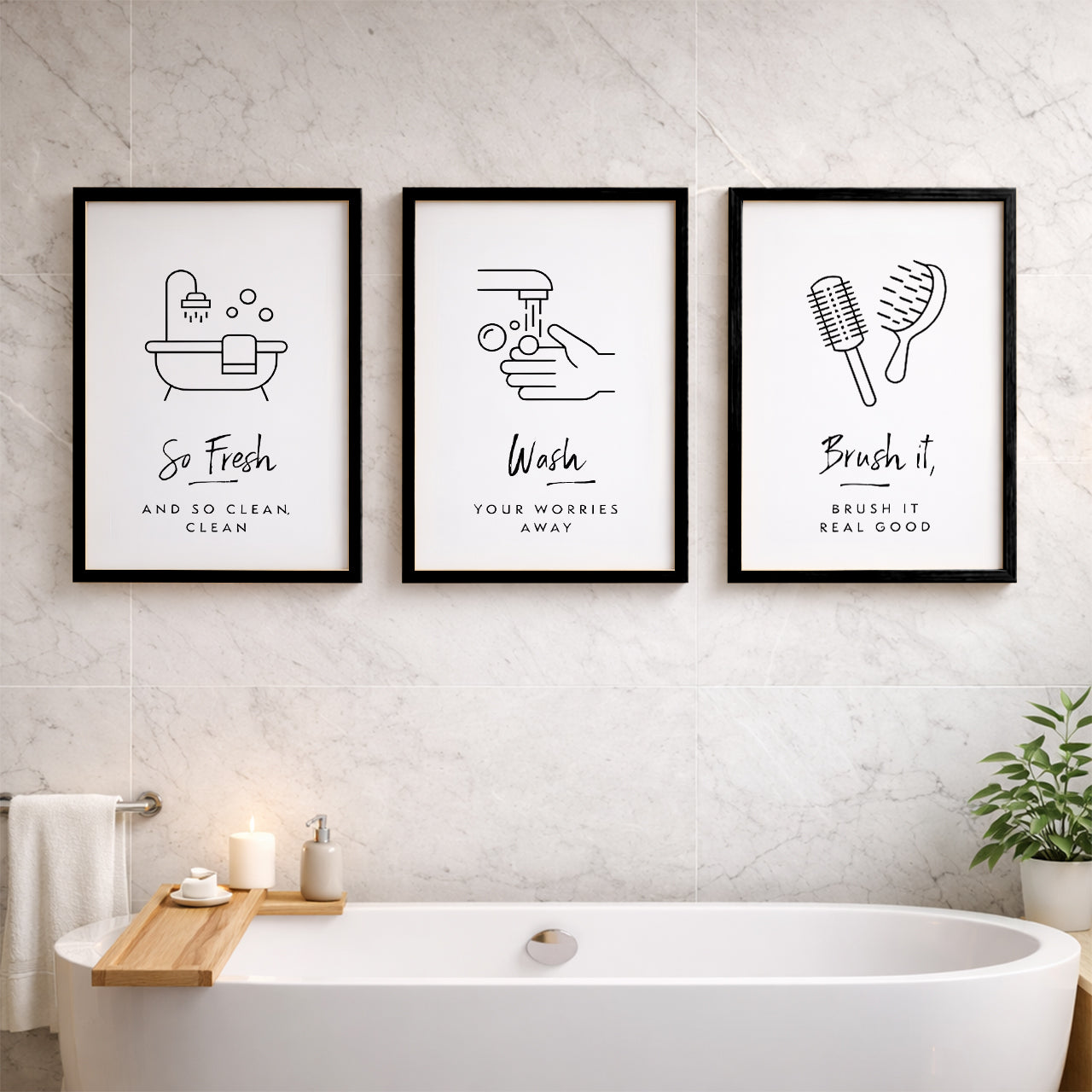Bathroom Hygiene Quotes Wall Frames Set of 3