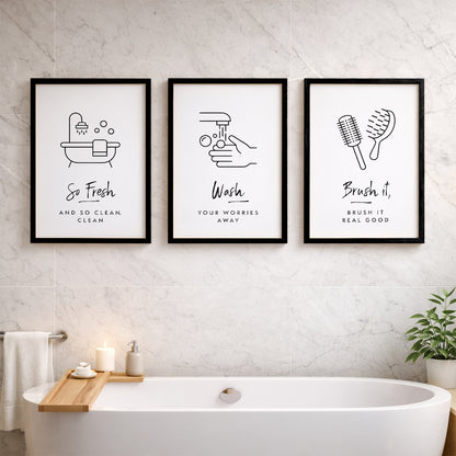 Bathroom Hygiene Quotes Wall Frames Set of 3
