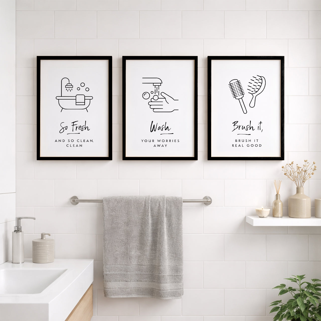 Bathroom Hygiene Quotes Wall Frames Set of 3