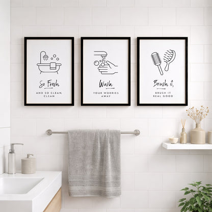 Bathroom Hygiene Quotes Wall Frames Set of 3