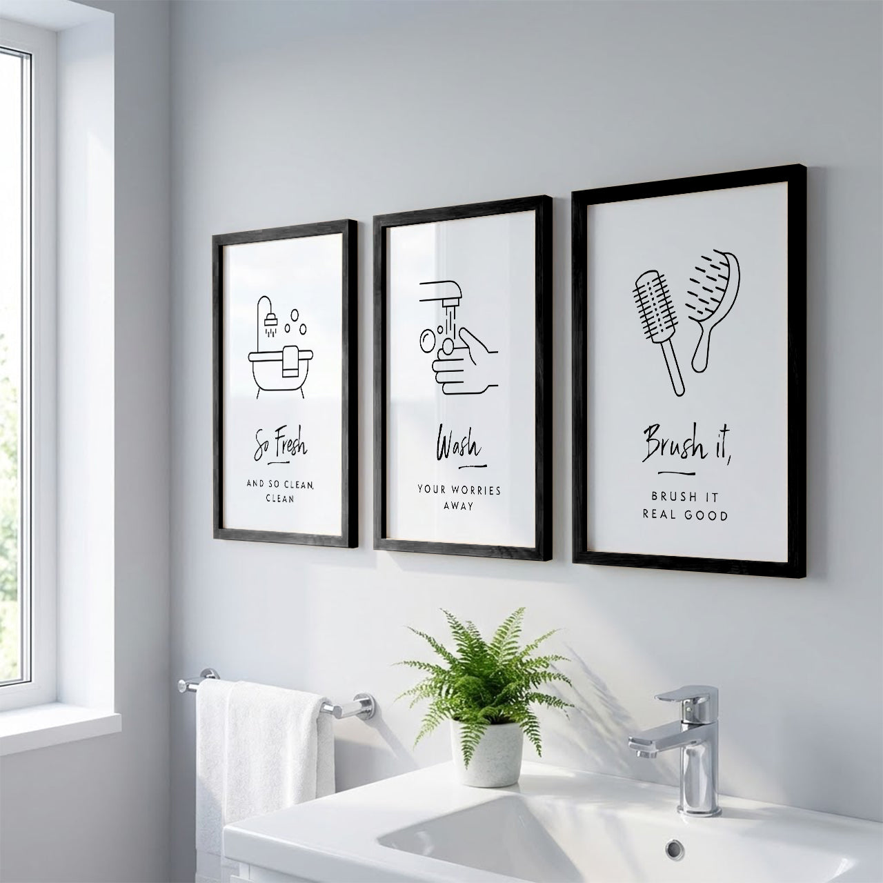 Bathroom Hygiene Quotes Wall Frames Set of 3