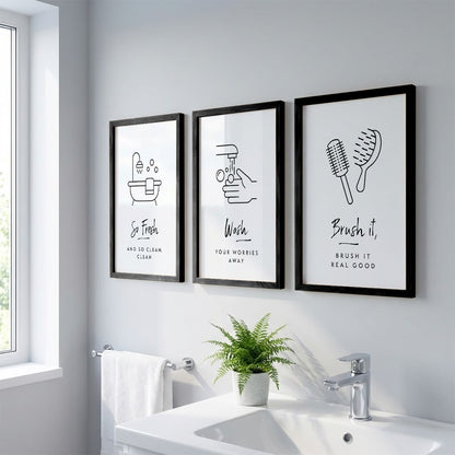 Bathroom Hygiene Quotes Wall Frames Set of 3