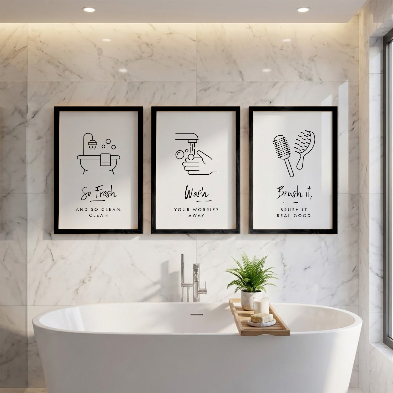 Bathroom Hygiene Quotes Wall Frames Set of 3