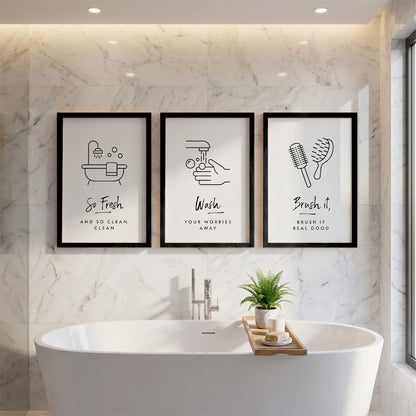 Bathroom Hygiene Quotes Wall Frames Set of 3