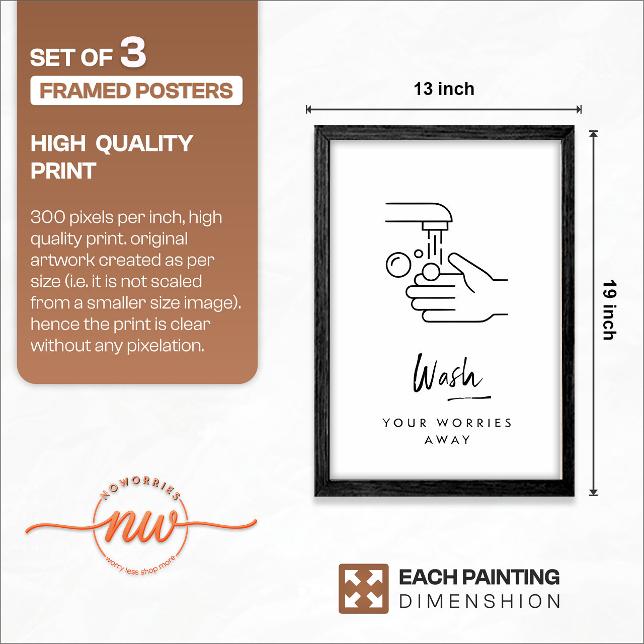 Bathroom Hygiene Quotes Wall Frames Set of 3