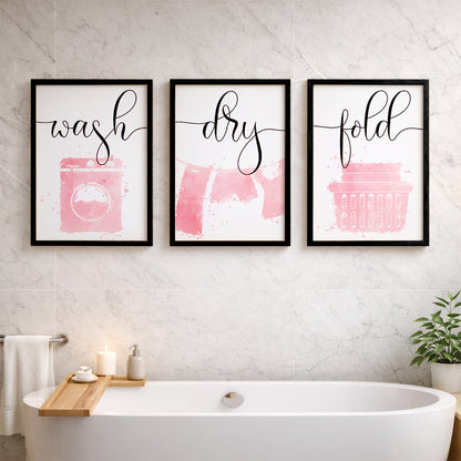 Wash Dry Fold Laundry Wall Frames Set of 3