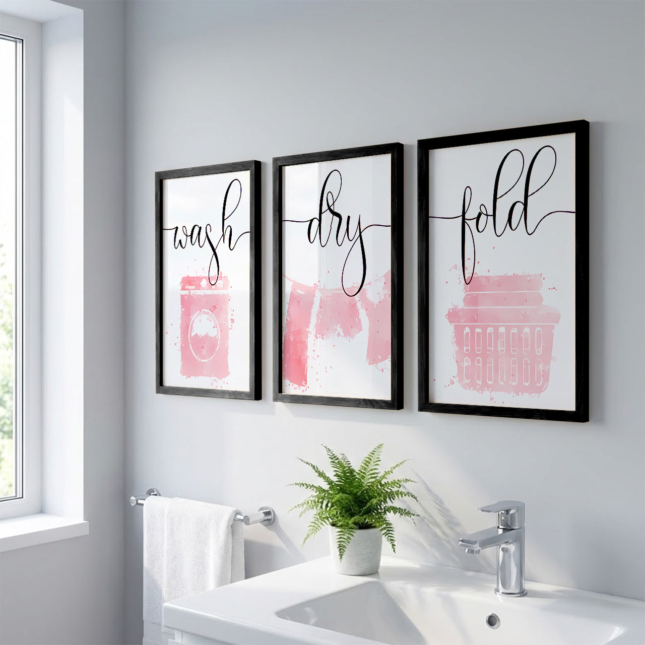 Wash Dry Fold Laundry Wall Frames Set of 3