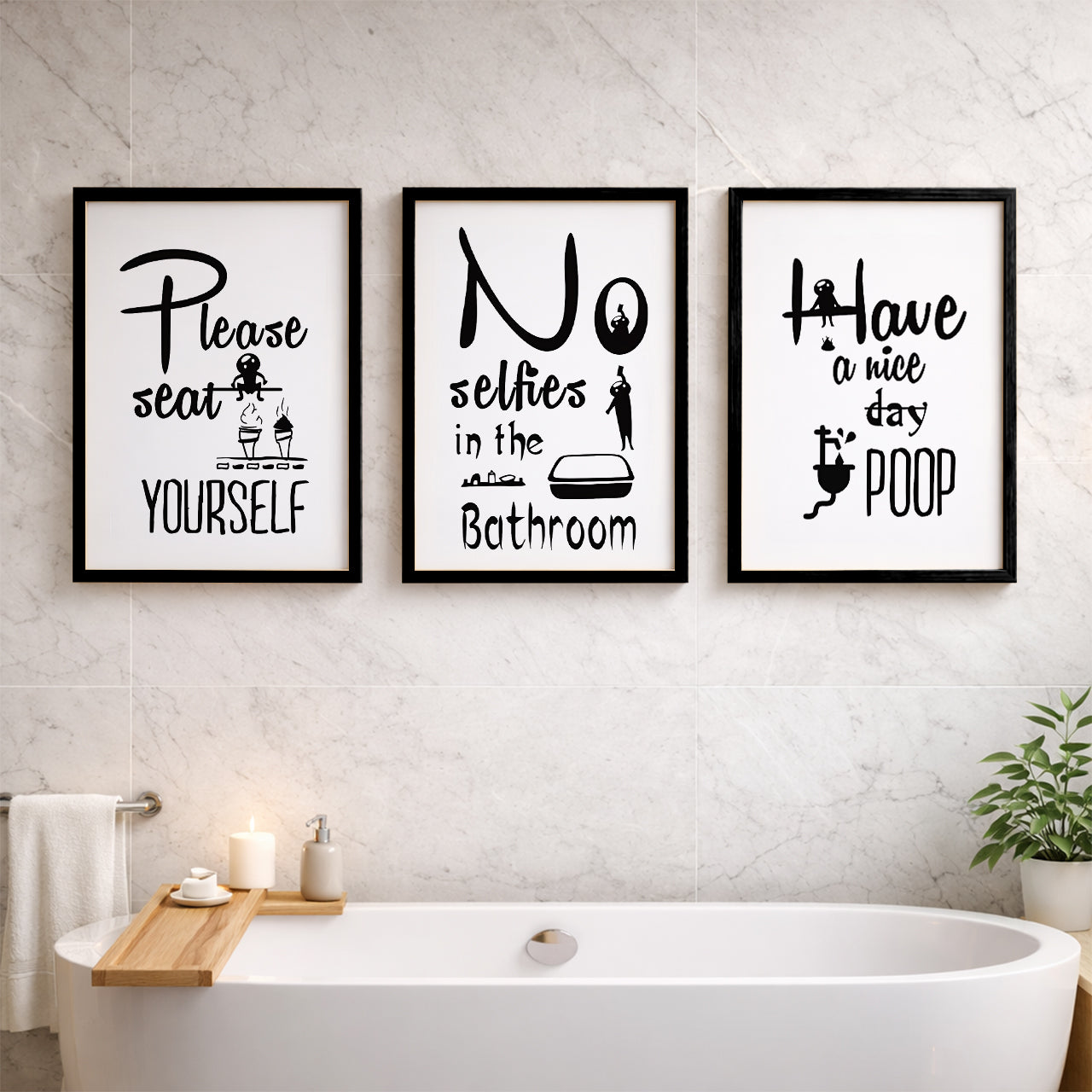 Humorous Toilet Rules Wall Art Set of 3
