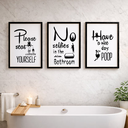 Humorous Toilet Rules Wall Art Set of 3