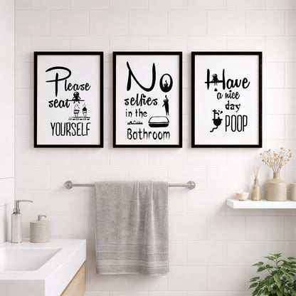 Humorous Toilet Rules Wall Art Set of 3