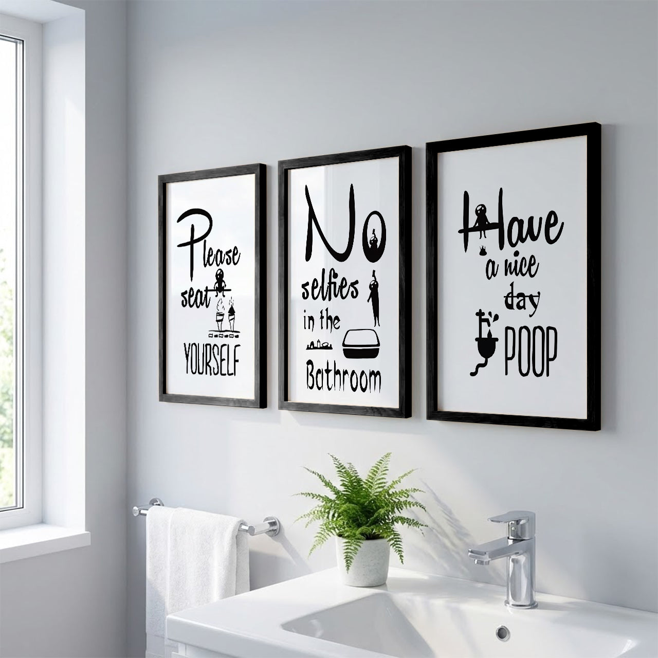 Humorous Toilet Rules Wall Art Set of 3