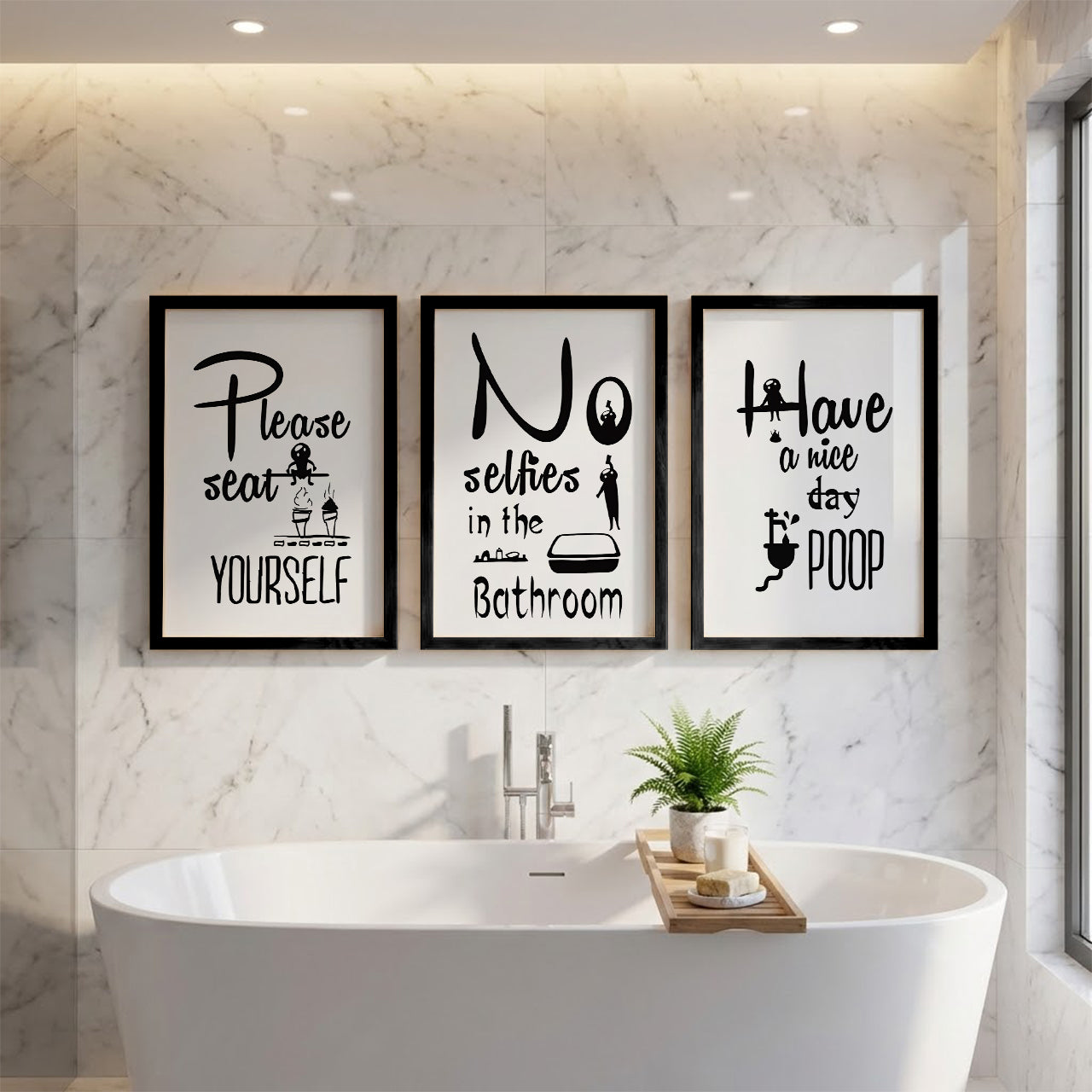 Humorous Toilet Rules Wall Art Set of 3
