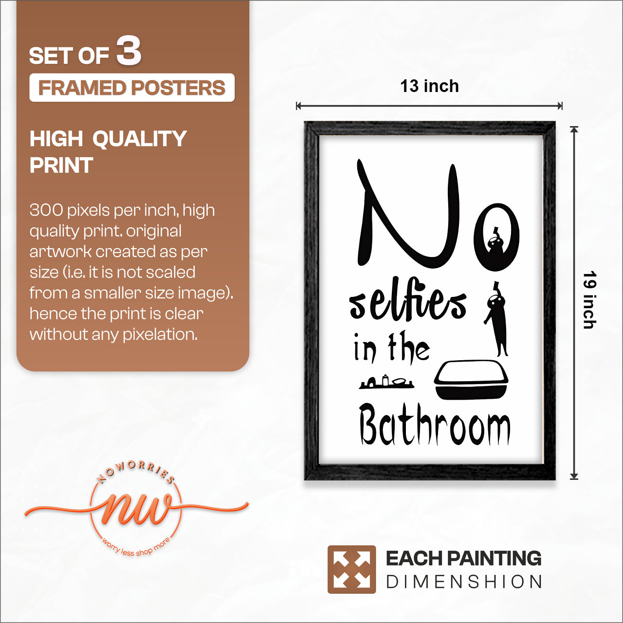 Humorous Toilet Rules Wall Art Set of 3