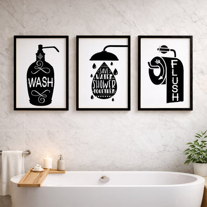 Funny Bathroom Quotes Wall Frames Set of 3