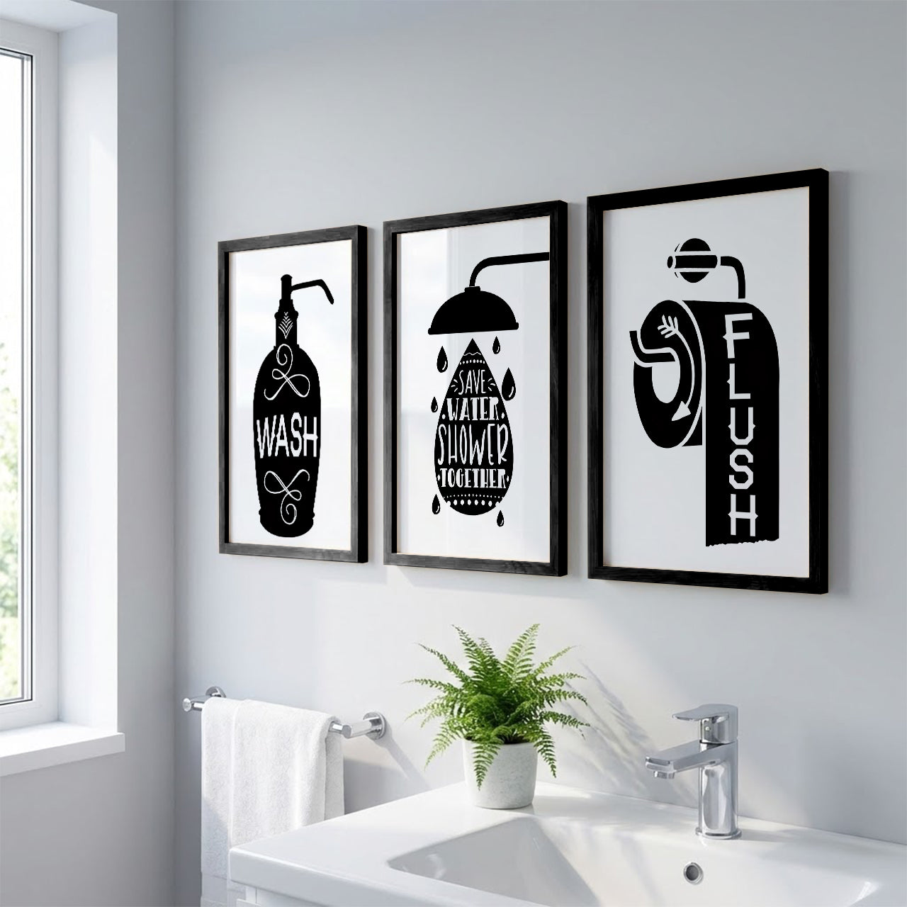 Funny Bathroom Quotes Wall Frames Set of 3
