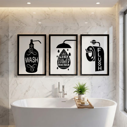 Funny Bathroom Quotes Wall Frames Set of 3