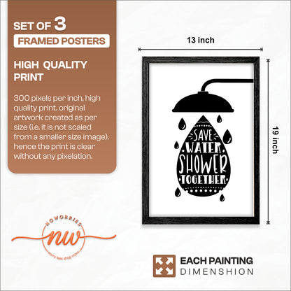 Funny Bathroom Quotes Wall Frames Set of 3