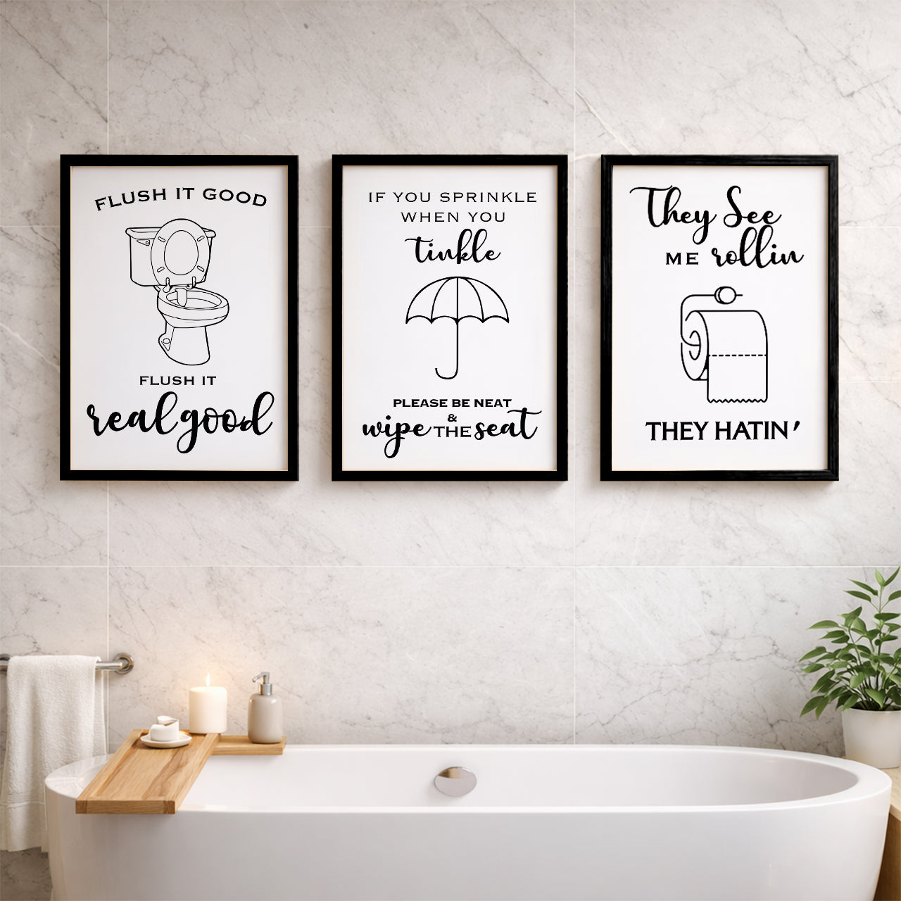 Funny Bathroom Rules Wall Frames Set of 3