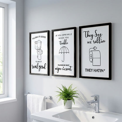 Funny Bathroom Rules Wall Frames Set of 3