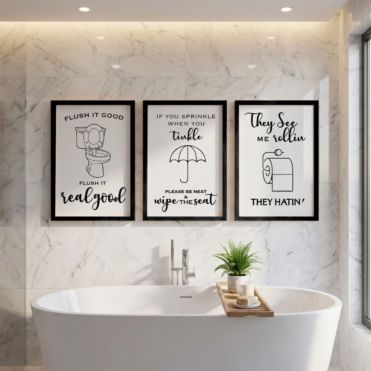 Funny Bathroom Rules Wall Frames Set of 3