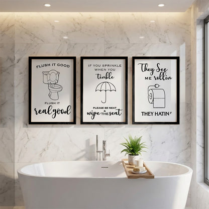 Funny Bathroom Rules Wall Frames Set of 3