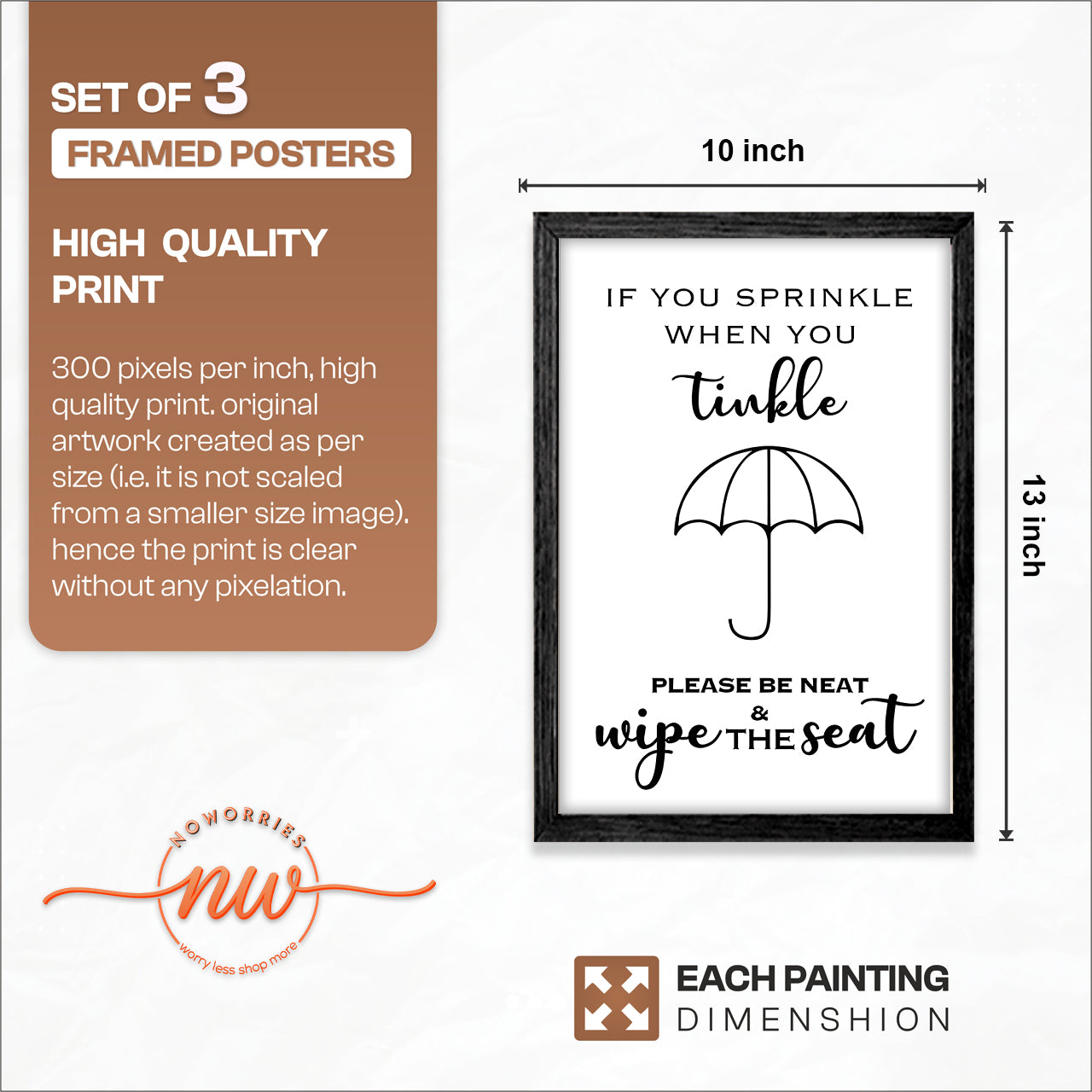 Funny Bathroom Rules Wall Frames Set of 3