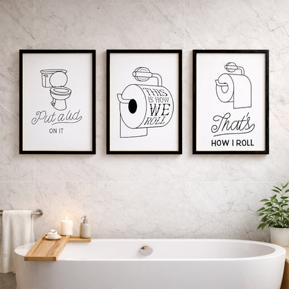 Funny Toilet Humor Wall Frames Set of 3