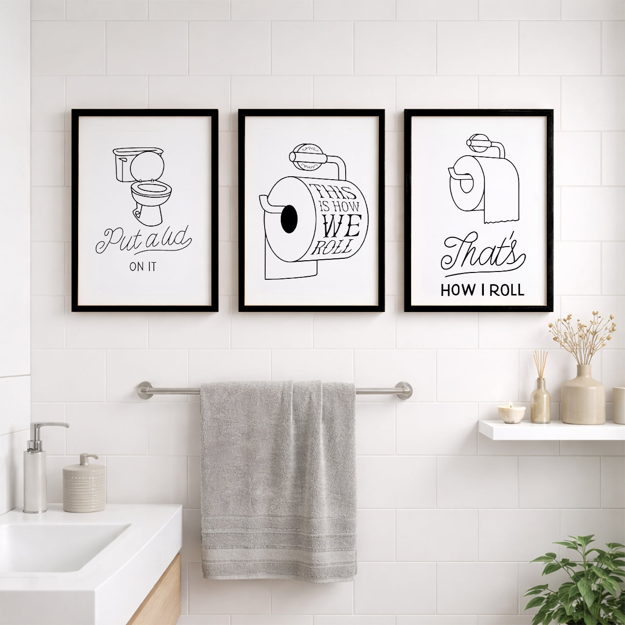 Funny Toilet Humor Wall Frames Set of 3
