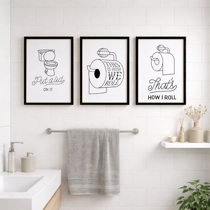 Funny Toilet Humor Wall Frames Set of 3