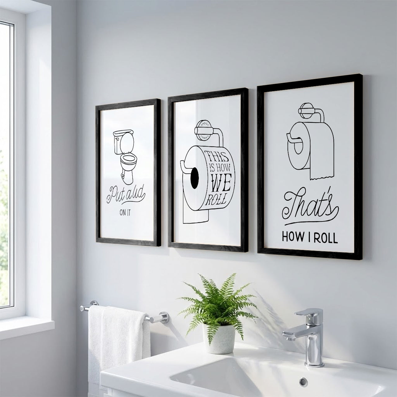 Funny Toilet Humor Wall Frames Set of 3
