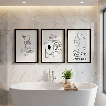 Funny Toilet Humor Wall Frames Set of 3