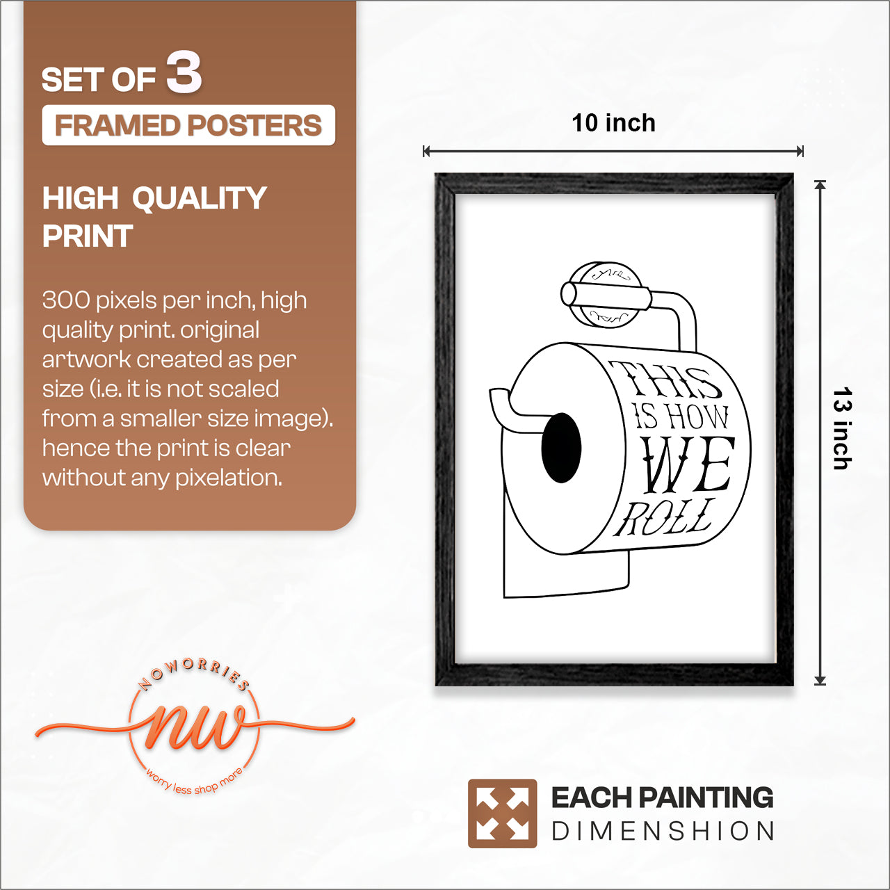 Funny Toilet Humor Wall Frames Set of 3