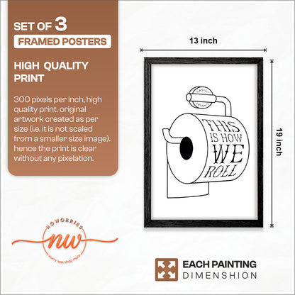 Funny Toilet Humor Wall Frames Set of 3