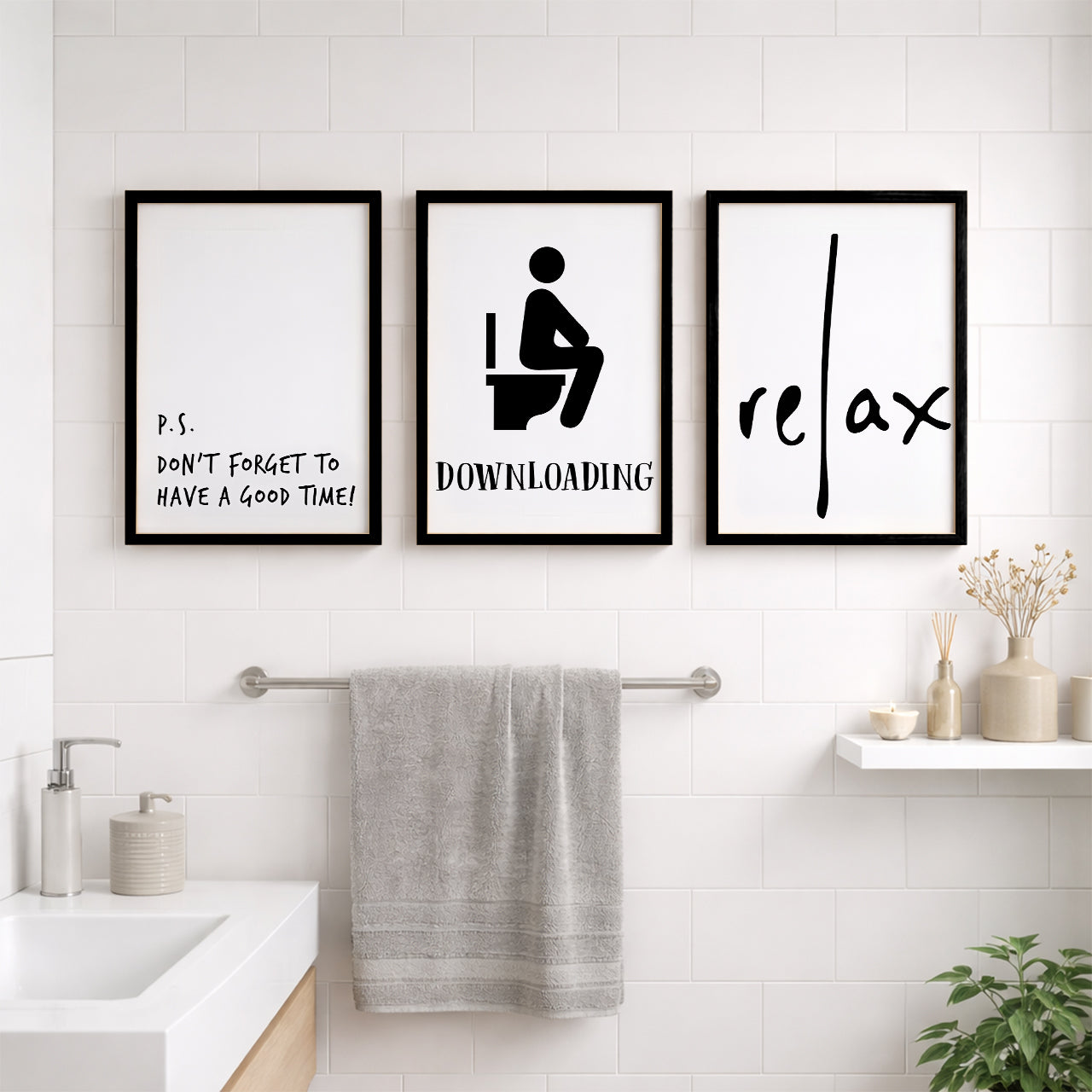 Relax Bathroom Quotes Wall Frames Set of 3